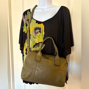 Olive Green fossil Leather satchel Handbag